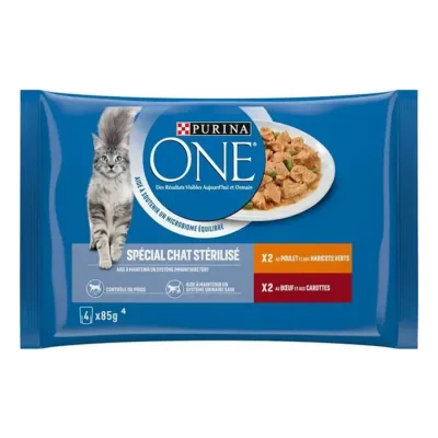 Purina ONE - Sachets pour Chat Stérilisé au Bœuf et au Poulet 4 x 85 g