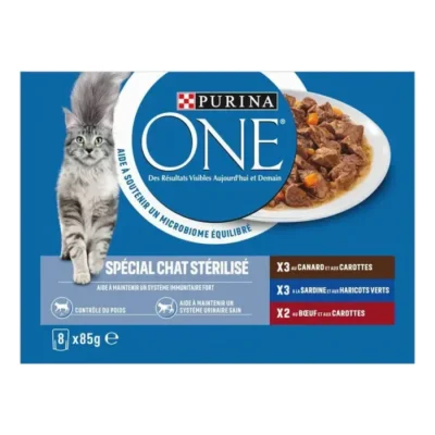 Purina ONE Sachets pour Chat Stérilisé au Canard, à la Sardine et au Boeuf 8 x 85 g