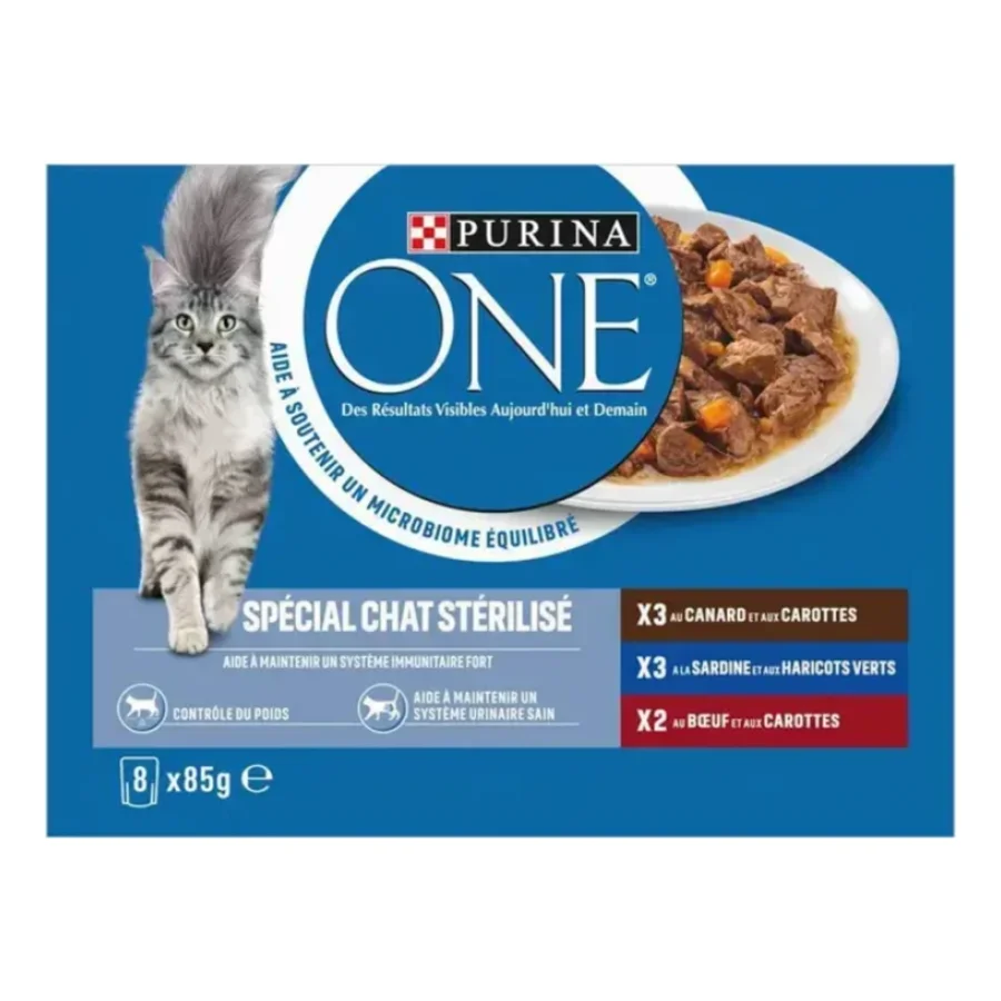 Purina ONE Sachets pour Chat Stérilisé au Canard, à la Sardine et au Boeuf 8 x 85 g