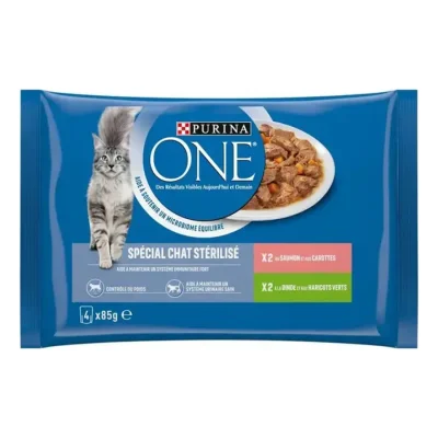 Purina ONE Sachets pour Chat Stérilisé au Saumon et à la Dinde 4 x 85 g