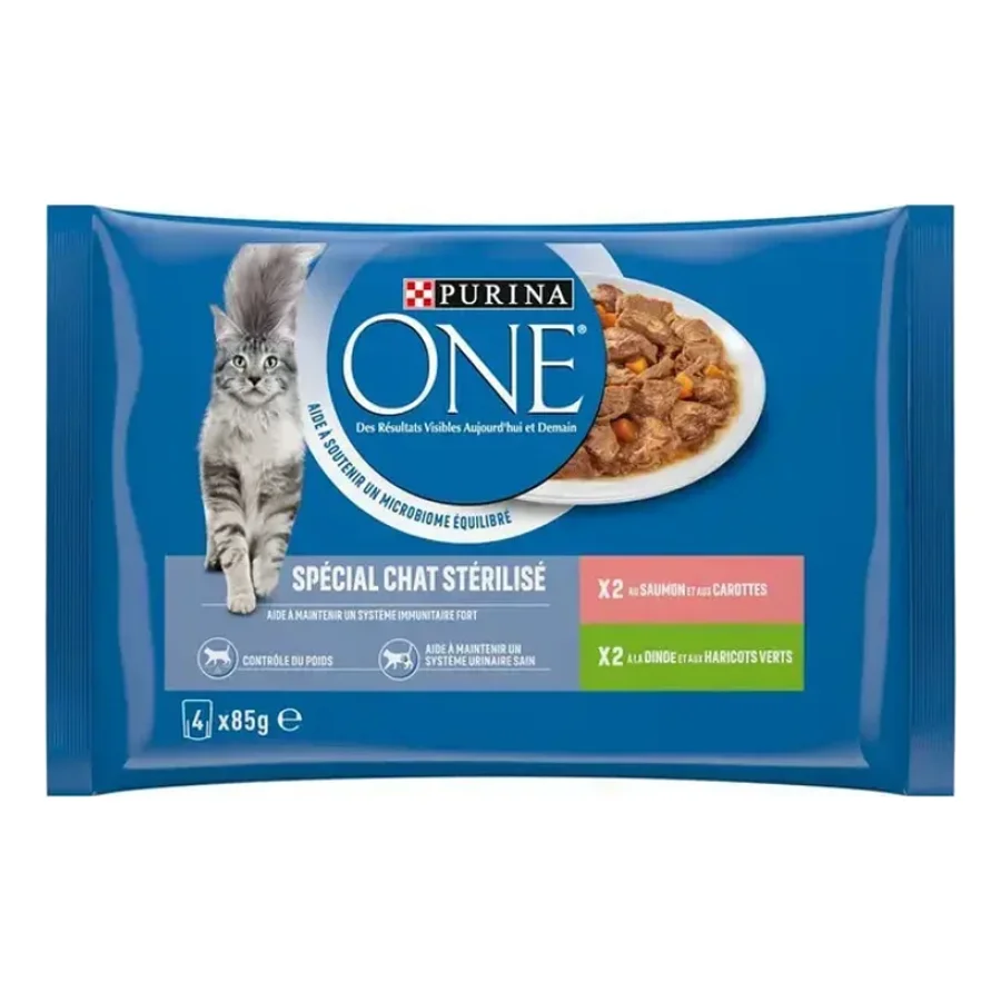 Purina ONE Sachets pour Chat Stérilisé au Saumon et à la Dinde 4 x 85 g