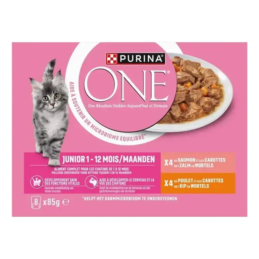 Purina ONE - Sachets pour Chaton au Saumon, au Poulet et aux Carottes 8 x 85 g