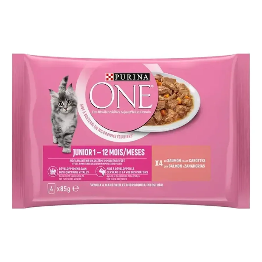 Purina ONE - Sachets pour Chaton au Saumon et aux Carottes 4 x 85 g