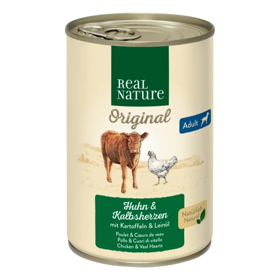 REAL NATURE Adult Cœurs de Veau & Poulet 24x400 g