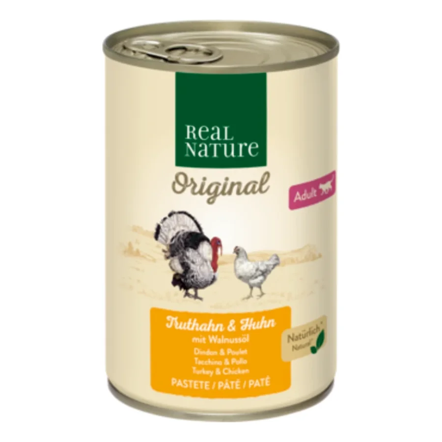 REAL NATURE Adult dinde et poulet à l’huile de noix 24x400 g