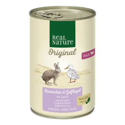 REAL NATURE Adult lapin et volaille à l’huile de lin 12x400 g