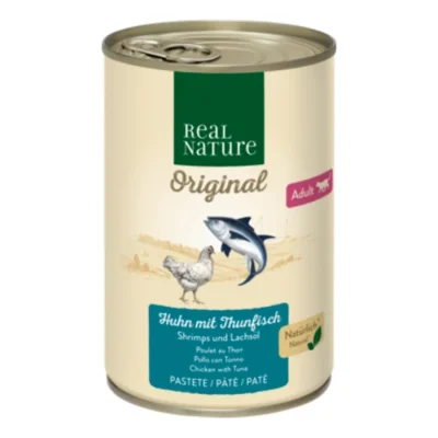 REAL NATURE Adult poulet aux thon, crevettes et huile de saumon 24x400 g
