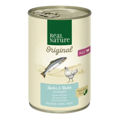 REAL NATURE Adult saumon et poulet à l’huile de chardon 12x400 g