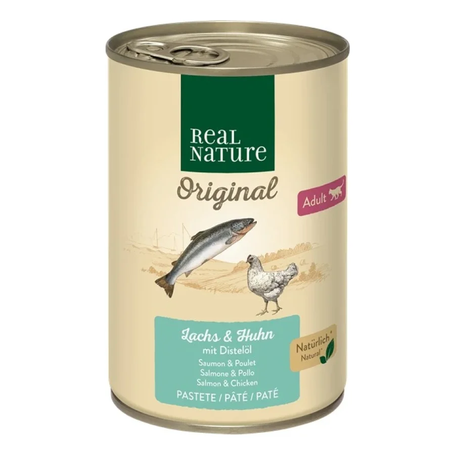 REAL NATURE Adult saumon et poulet à l’huile de chardon 6x400 g
