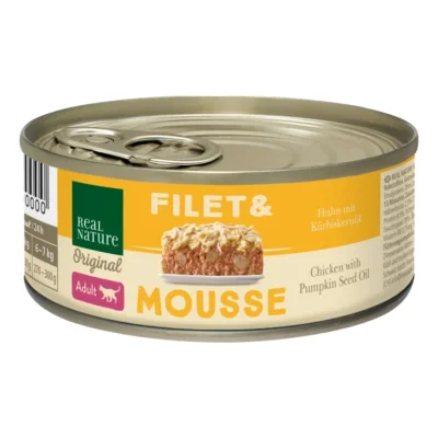 REAL NATURE Filet & Mousse Adult Poulet à l'huile de pépins de courge 12x85 g