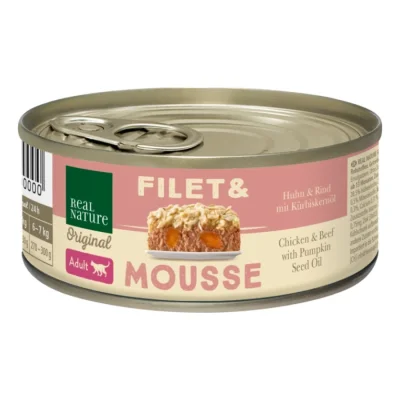 REAL NATURE Filet & Mousse Adult Poulet & bœuf à l'huile de pépins de courge 12x85 g