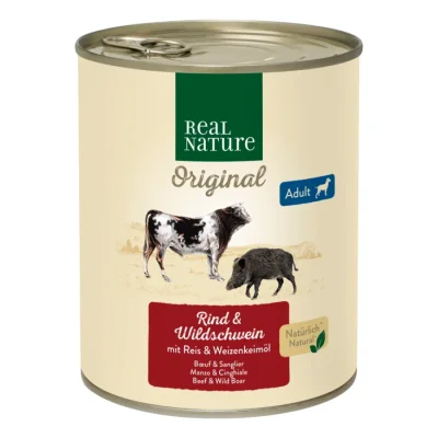 REAL NATURE nourriture humide chien adulte Bœuf et sanglier 6x800 g