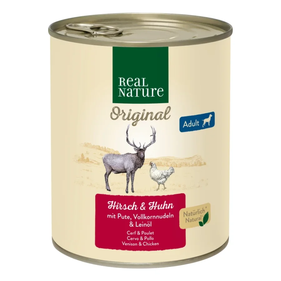 REAL NATURE nourriture humide chien adulte Cerf & poulet 6x800 g