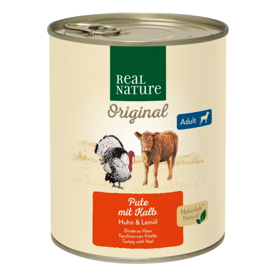 REAL NATURE nourriture humide chien adulte Dinde au veau 12x800 g