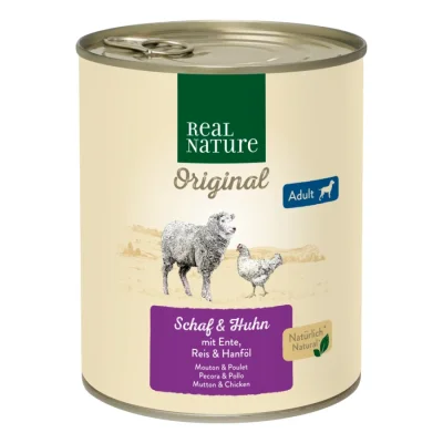 REAL NATURE nourriture humide chien adulte Mouton et poulet 24x800 g