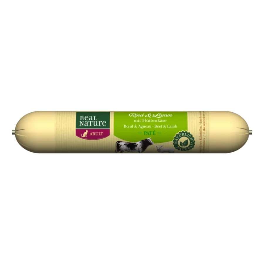 REAL NATURE Original Adult Saucisse pour chat 12 x 70 g Boeuf et agneau avec cottage cheese 12x70 g