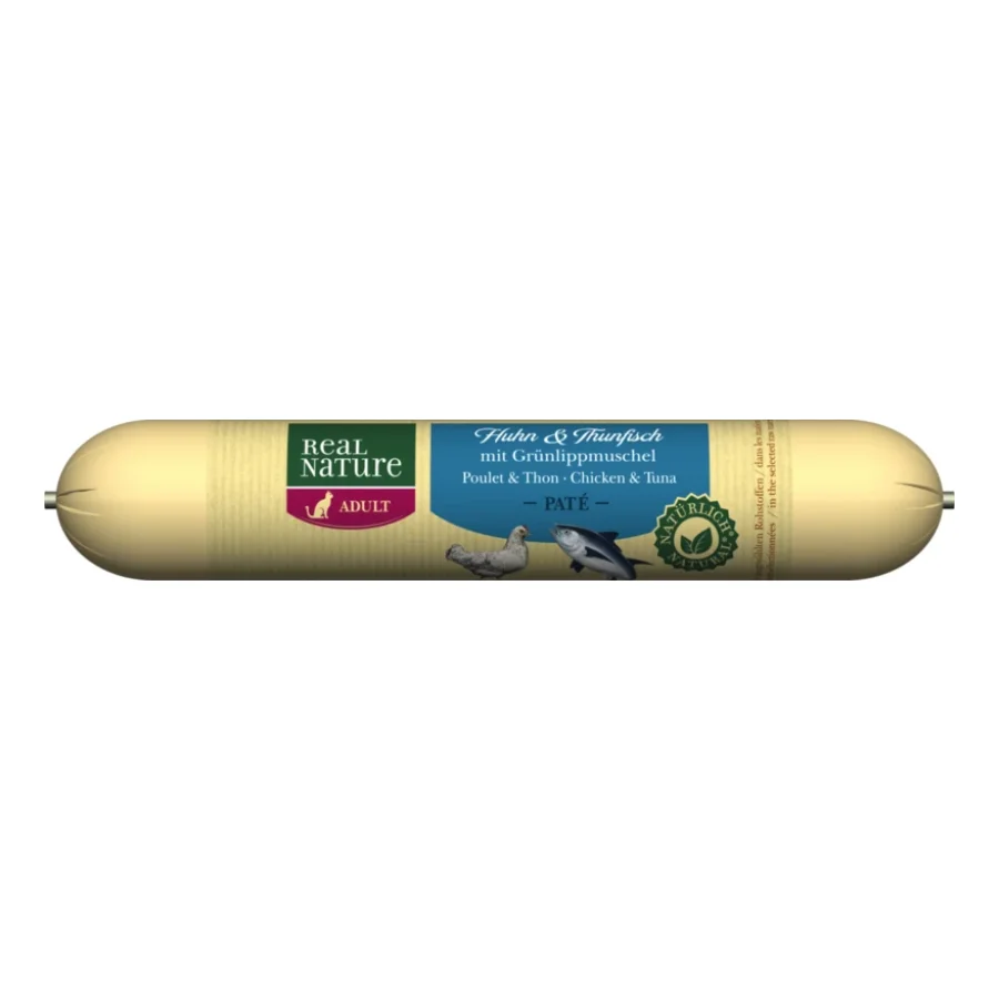 REAL NATURE Original Adult Saucisse pour chat 12 x 70 g Poulet et thon aux moules aux orles verts 12x70 g