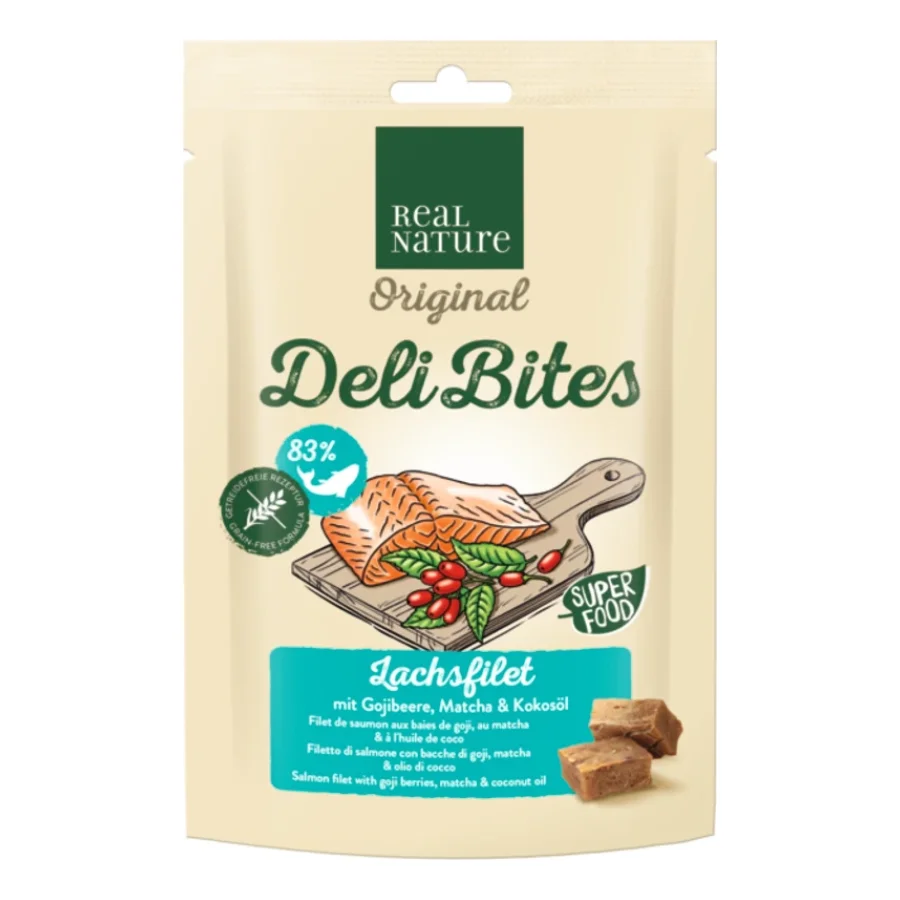 REAL NATURE Original Deli Bites 150 g Filet de saumon aux baies de goji, au matcha et à l’huile de coco