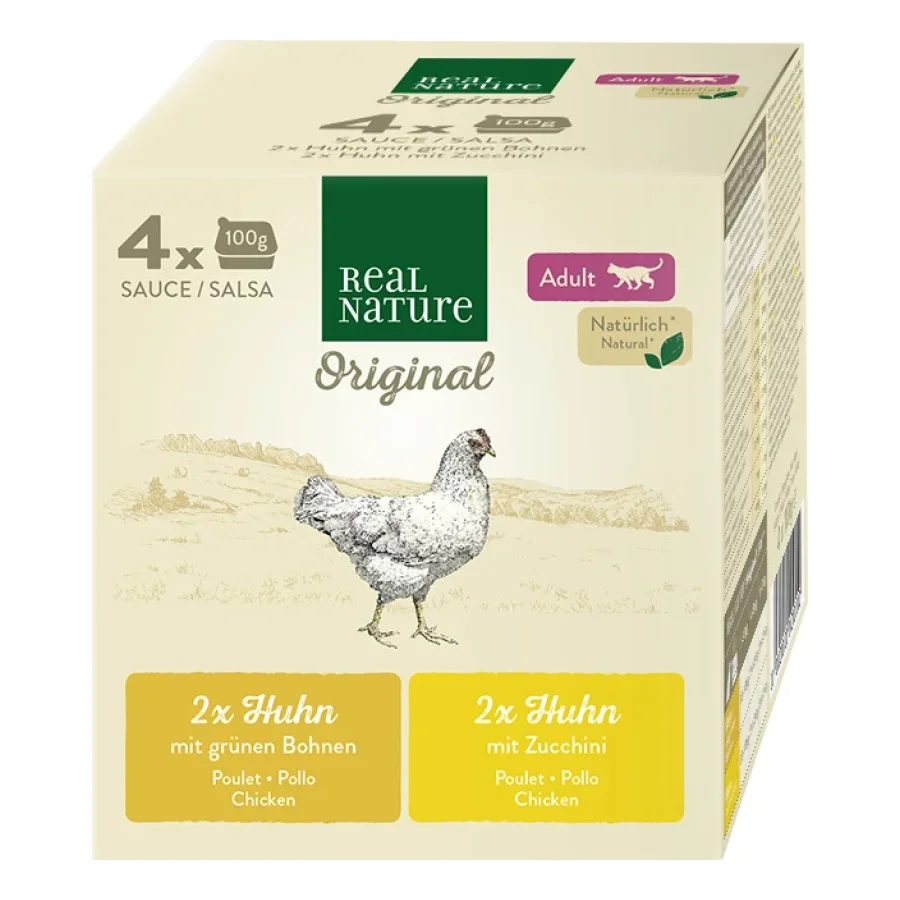REAL NATURE Original nourriture humide pour chat, Adulte, en sauce lot mixte 4x100 g