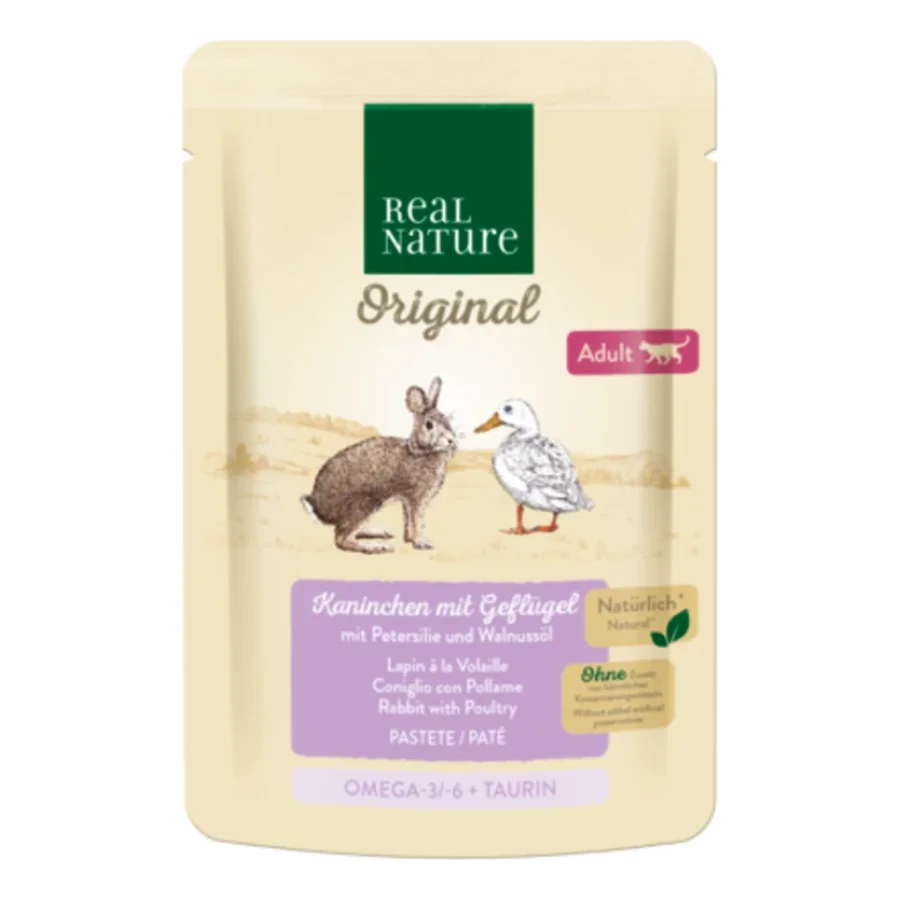 REAL NATURE Original nourriture humide pour chat, Adulte Lapin avec volaille 12x85 g