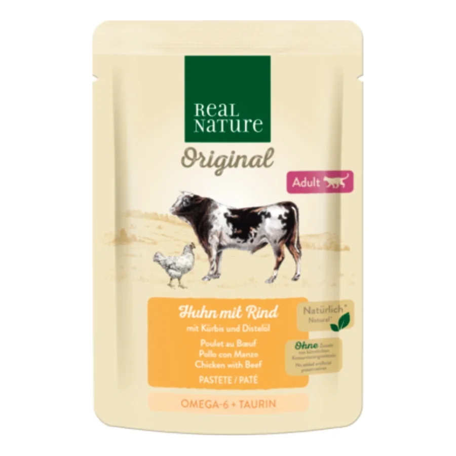 REAL NATURE Original nourriture humide pour chat, Adulte Poulet au bœuf 12x85 g