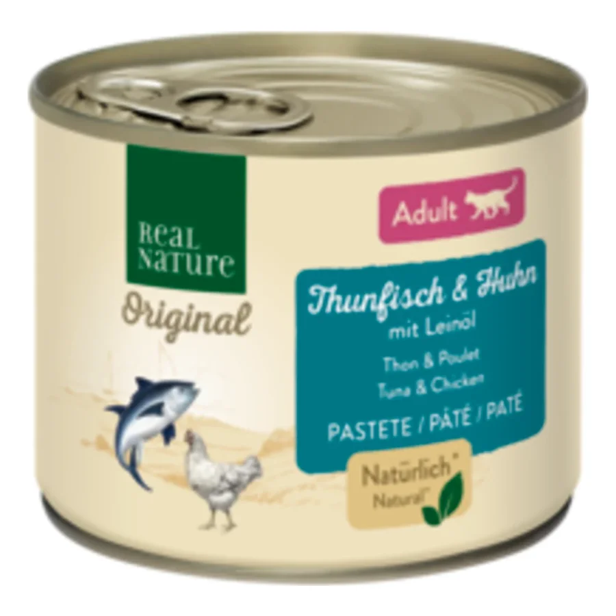 REAL NATURE Original nourriture humide pour chat, Adulte thon et poulet à l’huile de lin 6x200 g