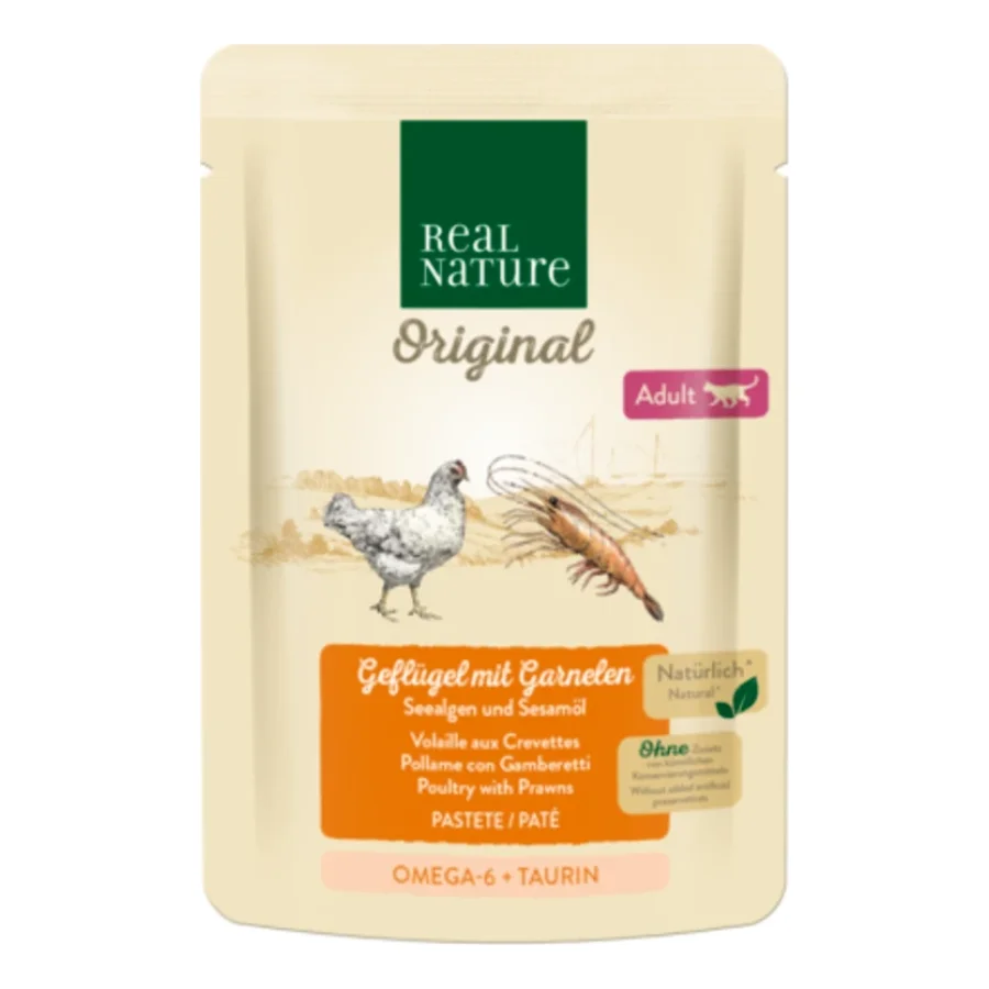 REAL NATURE Original nourriture humide pour chat, Adulte Volaille aux crevettes 12x85 g