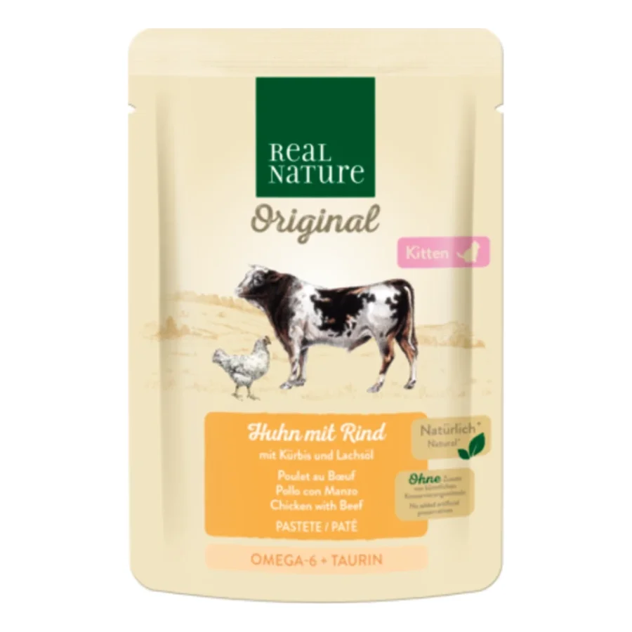 REAL NATURE Original nourriture humide pour chat, chaton, Poulet au bœuf 12x85 g
