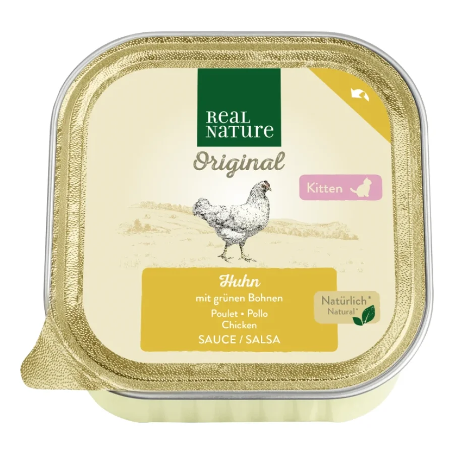 REAL NATURE Original Nourriture humide pour chat, Kitten, Ragoût, au poulet et aux haricots verts 16x100 g