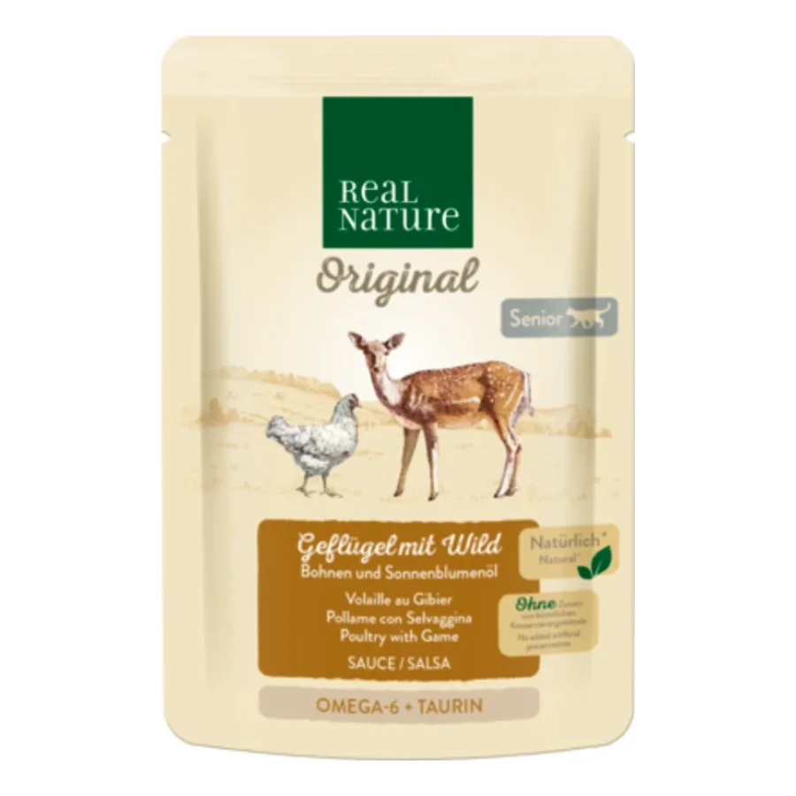 REAL NATURE Original nourriture humide pour chat, Senior 12x85 g Volaille au Gibier, En sauce