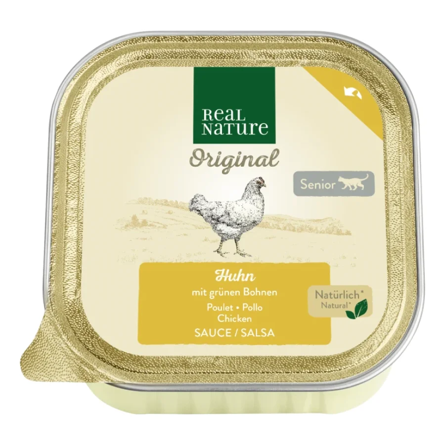 REAL NATURE Original Nourriture humide pour chat, Senior, Ragoût, au poulet et aux haricots verts 16x100 g
