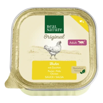 REAL NATURE Original nourriture humide pour chats adultes, Poulet et courgette 16x100 g