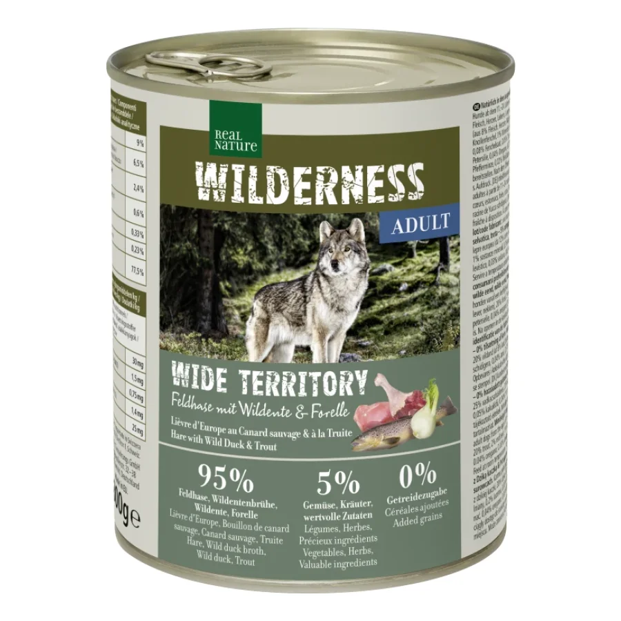 REAL NATURE WILDERNESS Adult Wide Territory lièvre, canard sauvage et truite 12x800 g