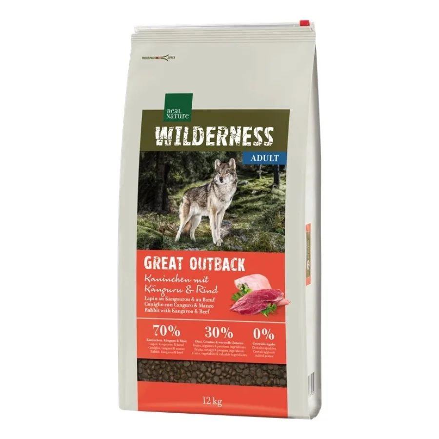 REAL NATURE WILDERNESS Croquettes pour chien, Adulte, Great Outback Lapin, Kangourou et Bœuf 12 kg