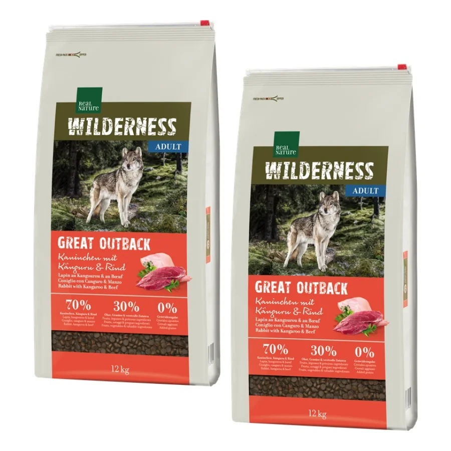 REAL NATURE WILDERNESS Croquettes pour chien, Adulte, Great Outback Lapin, Kangourou et Bœuf 2x12 kg