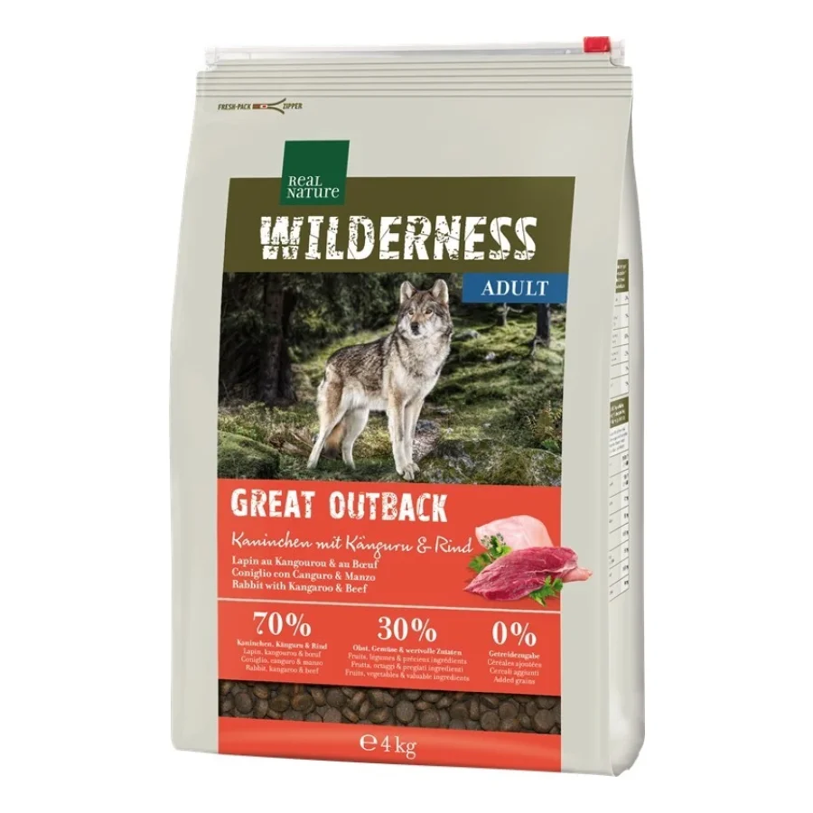 REAL NATURE WILDERNESS Croquettes pour chien, Adulte, Great Outback Lapin, Kangourou et Bœuf 4 kg