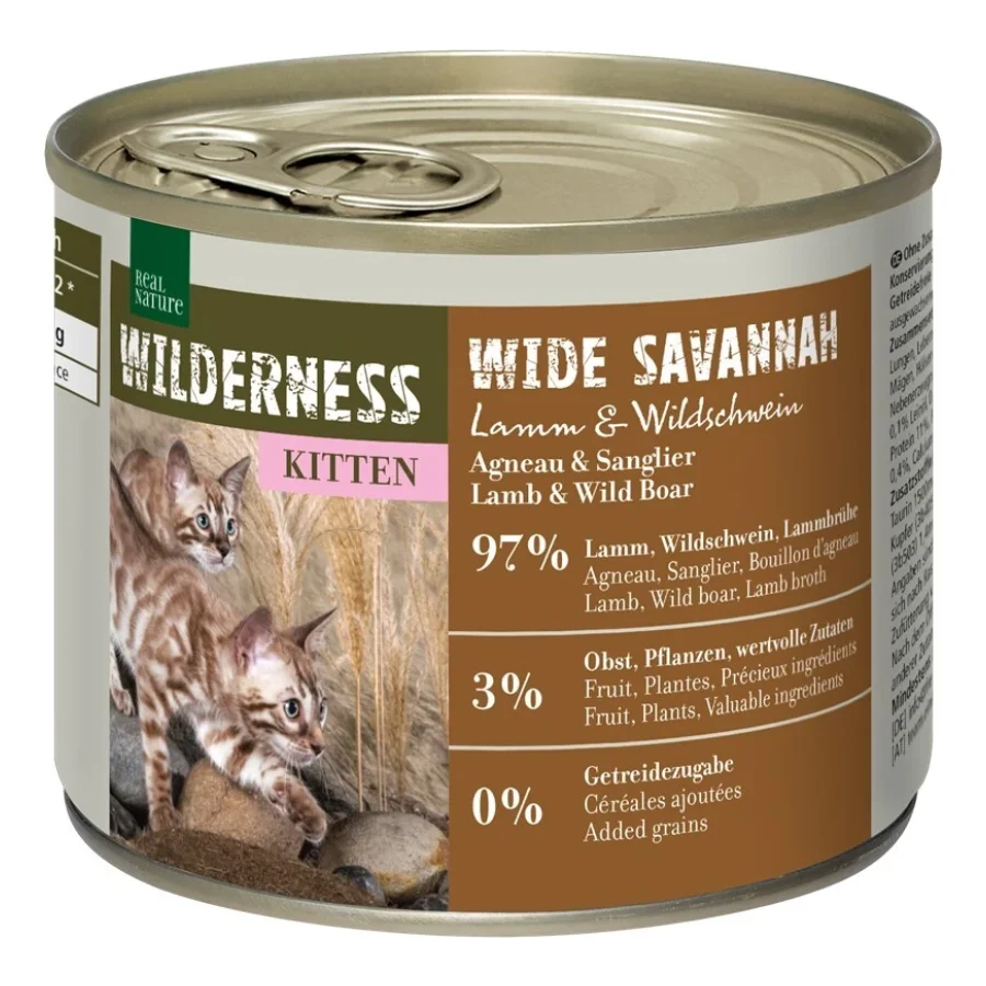 REAL NATURE WILDERNESS Kitten Wide Savannah agneau & sanglier 12x200 g