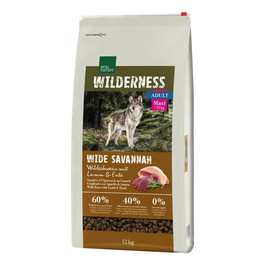 REAL NATURE WILDERNESS Maxi Adult Wide Savannah avec sanglier, agneau et canard 12 kg