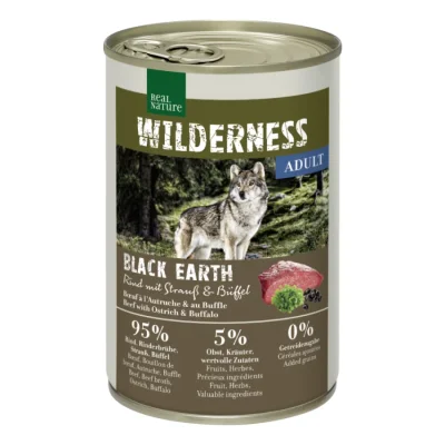 REAL NATURE WILDERNESS Nourriture humide Chien Adulte Bœuf Black Earth, autruche et buffle 12x400 g
