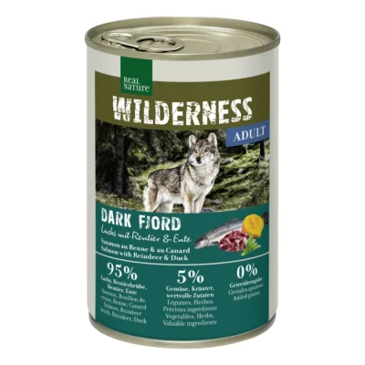REAL NATURE WILDERNESS Nourriture humide Chien Adulte Dark Fjord Saumon, renne et canard 12x400 g