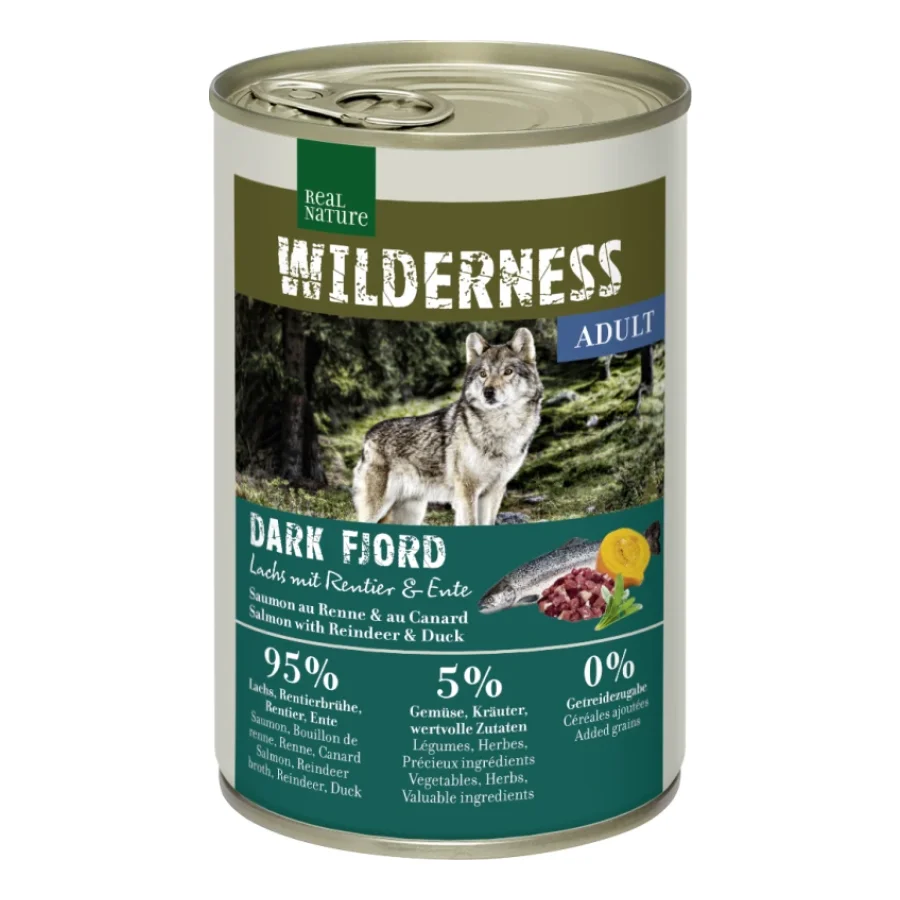 REAL NATURE WILDERNESS Nourriture humide Chien Adulte Dark Fjord Saumon, renne et canard 6x400 g