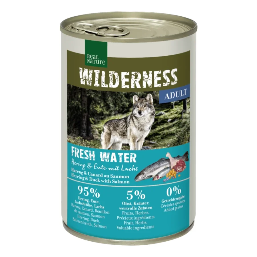 REAL NATURE WILDERNESS Nourriture humide Chien Adulte Fresh Water au hareng, saumon et canard 24x400 g