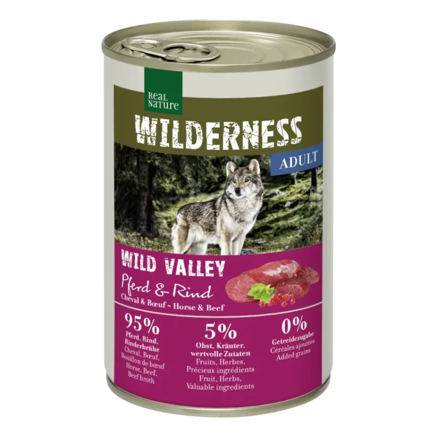 REAL NATURE WILDERNESS Nourriture humide Chien Adulte Wild Valley Cheval et Bœuf 24x400 g