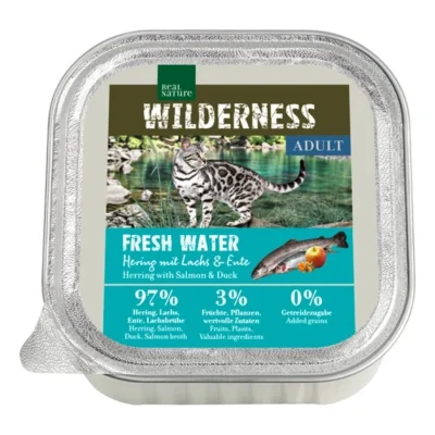 REAL NATURE WILDERNESS nourriture humide pour chat, Adulte 16x100 g Fresh Water Hering au saumon et au canard 16x100 g