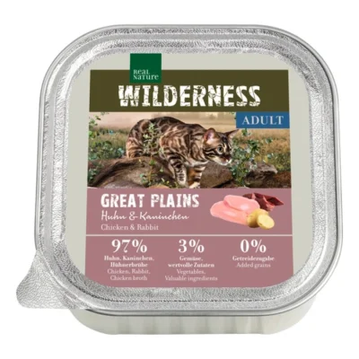 REAL NATURE WILDERNESS nourriture humide pour chat, Adulte 16x100 g Great Plains Poulet et lapin 16x100 g