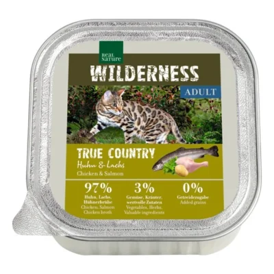 REAL NATURE WILDERNESS nourriture humide pour chat, Adulte 16x100 g True Country Huhn & Lachs 16x100 g