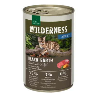 REAL NATURE WILDERNESS nourriture humide pour chat, adulte Black Earth bœuf & buffle 24x400 g