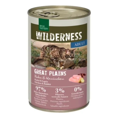 REAL NATURE WILDERNESS nourriture humide pour chat, adulte Great Plains Poulet et lapin 24x400 g
