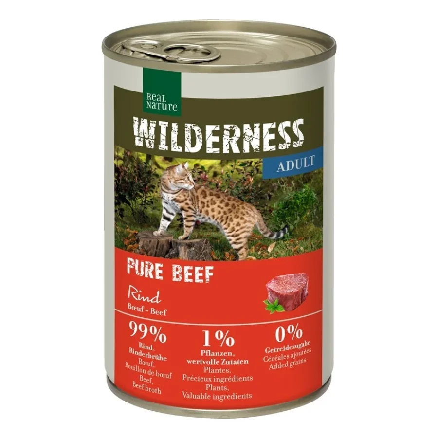 REAL NATURE WILDERNESS nourriture humide pour chat, adulte Pure Beef 24x400 g