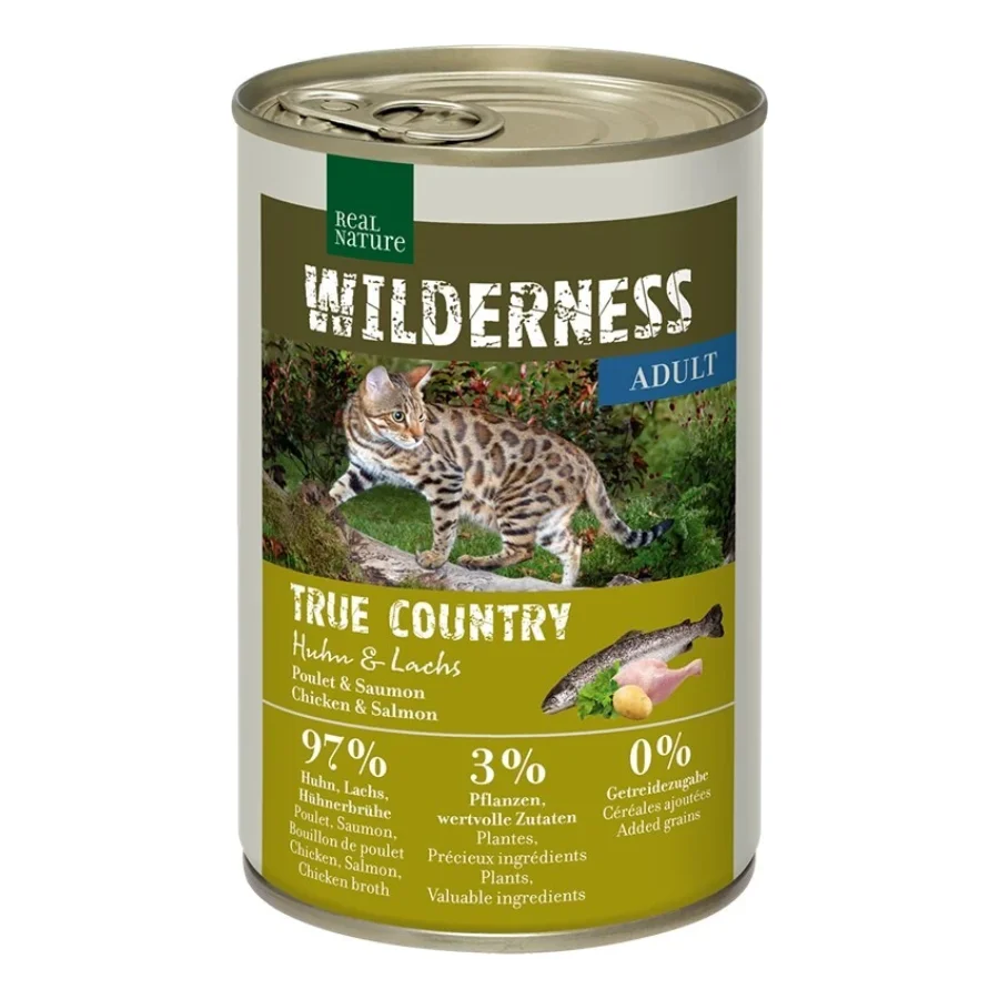 REAL NATURE WILDERNESS nourriture humide pour chat, adulte True Country Huhn & Lachs 12x400 g